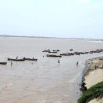 Large number of boats parked at the bank of River Indus at Jamshoro