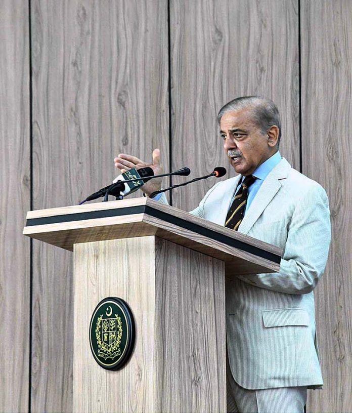 Prime Minister Muhammad Shehbaz Sharif addressing the launching ceremony of Prime Minister’s Health Program for journalists, media workers, artists and technical resource workers