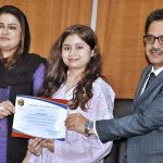 Parliamentary Secretary for Education, Professional Training Ms. Zeb Jaffar distributing certificate to appreciate the team's endeavor focused on producing printed Materials for children with dyslexia at National Book Foundation