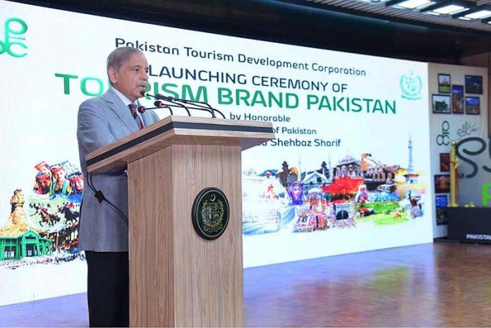 Prime Minister Muhammad Shehbaz Sharif addresses the launching ceremony of Pakistan's tourism brand 'Salam Pakistan