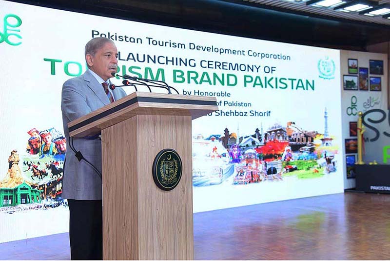 Prime Minister Muhammad Shehbaz Sharif addresses the launching ceremony of Pakistan's tourism brand 'Salam Pakistan
