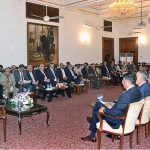 President Dr. Arif Alvi chairing a meeting with representatives of banking industry to review progress on initiatives for financial inclusion, gender equality and issues of banking sector at Sindh Governor House