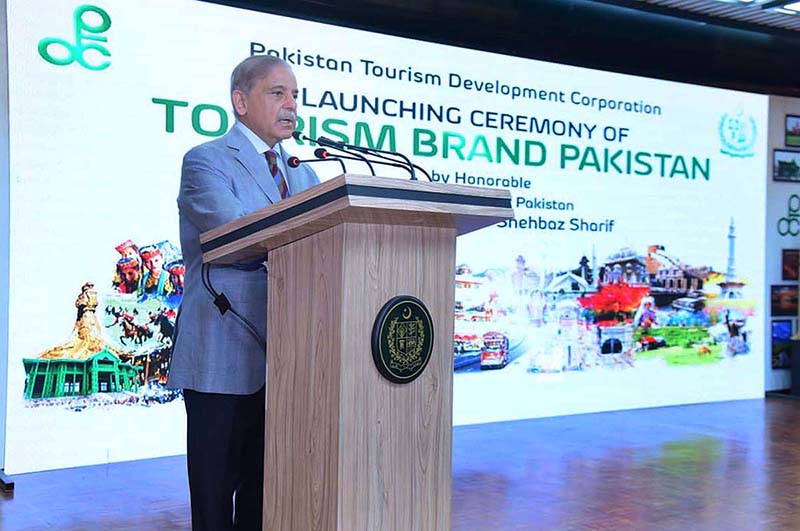 Prime Minister Muhammad Shehbaz Sharif addresses the launching ceremony of Pakistan's tourism brand 'Salam Pakistan'