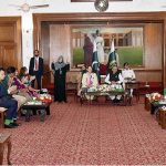 President Dr. Arif Alvi, accompanied by the Begum Samina Arif Alvi, speaking at an interactive session with Special Olympics Pakistan delegation World Summer Games Berlin 2023 at Governor House