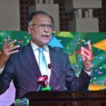 Federal minister for planning and development and special initiatives Professor Ahsan Iqbal addressing at a ceremony 4th policy making competition (PMC)