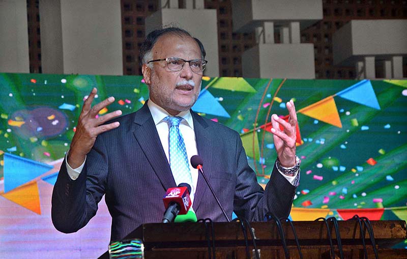 Federal minister for planning and development and special initiatives Professor Ahsan Iqbal addressing at a ceremony 4th policy making competition (PMC)