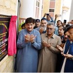 Chief Minister of Sindh Syed Murad Ali Shah offering dua after inauguration of International Medical and technical College LUMHS