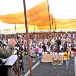 Chairman Pakistan People's Party and Foreign Minister Bilawal Bhutto Zardari addressing during distribution Ceremony of land ownership rights to flood affectees
