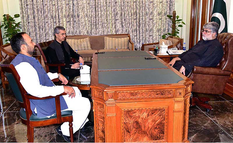 Caretaker Chief Minister Balochistan Mir Ali Mardan Khan Domki meeting with Caretaker Provincial Minister Capt(R) Zubair Jamali.