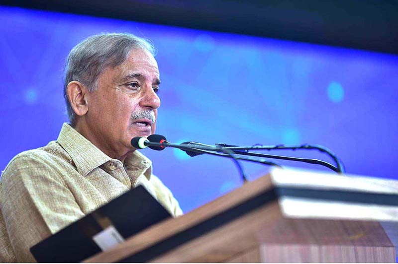 Prime Minister Muhammad Shehbaz Sharif addresses the launching ceremony of Prime Minister's Digital Youth Hub