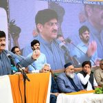 Chief Minister of Sindh syed Murad Ali Shah addressing during inauguration ceremony of International Medical and technical College LUMHS