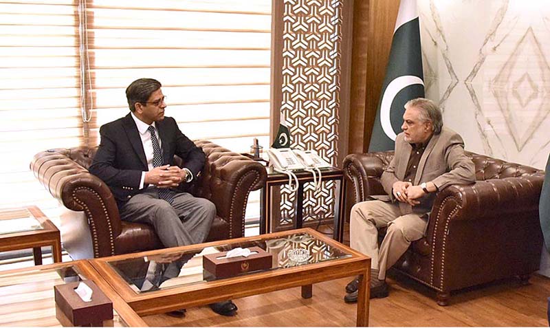 Dr. Kabir Ahmed Sidhu, Chairman Competition Commission of Pakistan (CCP) calling on Senator Mohammad Ishaq Dar, Leader of the House in the Senate at Parliament House.