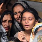 Relatives are sad for 72 years lady Sharifa for a train accident victim after the derailment of a passenger train in Nawabshah at phuleli bazar atleast 35 people were killed in Hazara express