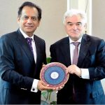 Federal Secretary Health Iftikhar Ali Shallwani presenting souvenir shield to German Ambassador Alfred Grannas