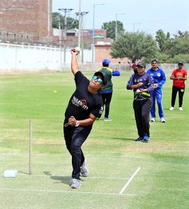 Girls participating in PCB Women Talent Hunt Trials 2023-24 at Inzamam ul Haq High Performance Center