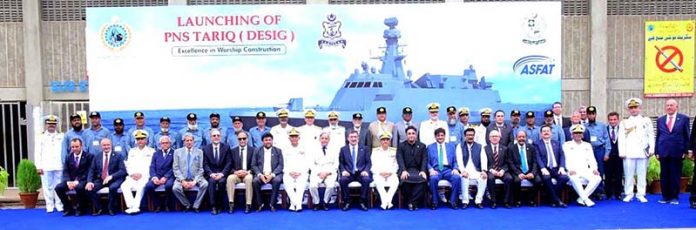 Prime Minister Muhammad Shehbaz Sharif, Turkiye's Vice President Cevdet Yilmaz and other dignitaries in a group photo at the launching ceremony of Pakistan's 4th MILGEM Corvette "PNS Tariq" Prime Minister Muhammad Shehbaz Sharif, Turkiye's Vice President Cevdet Yilmaz and other dignitaries in a group photo at the launching ceremony of Pakistan's 4th MILGEM Corvette "PNS Tariq"