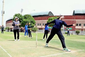 Girls participating in PCB Women Talent Hunt Trials 2023-24 at Inzamam ul Haq High Performance Center