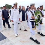 Caretaker Federal Minister for Education and Professional Training, Madad Ali Sindhi coming to lay floral wreath during visit at Mazar-e-Quaid.