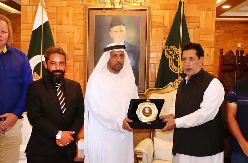 A delegation Fujairah Environmental Authority, Ministry of Environment United Arab Emirates called on Governor Gilgit-Baltistan Syed Mehdi Shah. The delegation was headed by Deputy Director General of Fujairah Environmental Authority United Arab Emirates at Governor Secretariat