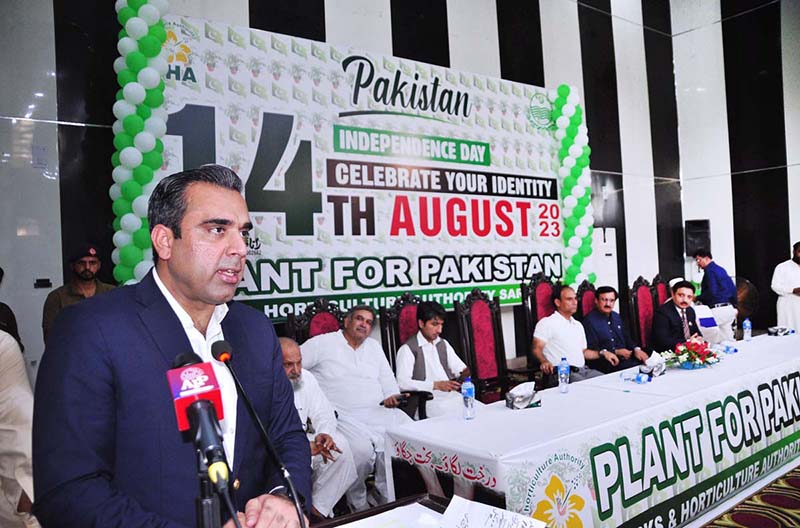 Deputy Commissioner Capt (Retd) Shoaib Ali addressing during inauguration ceremony “Plant for Pakistan” organized by PHA at Company Bagh