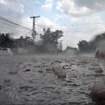 A view of heavy rain in the city