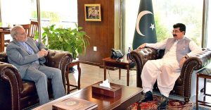 Ambassador of Islamic Republic of Iran Mr. Reza Amiri Moghaddam calling on Chairman Senate, Muhammad Sadiq Sanjrani at Parliament House