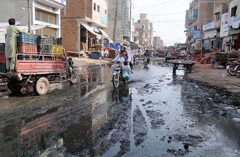 A view of dirty polluted waste water stands in the Vegetable Market creating environmental problems and needs the attention of concerned authorities