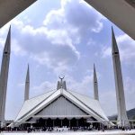An attractive, eye catching view of thick hovering clouds over Faisal Mosque in Federal Capital