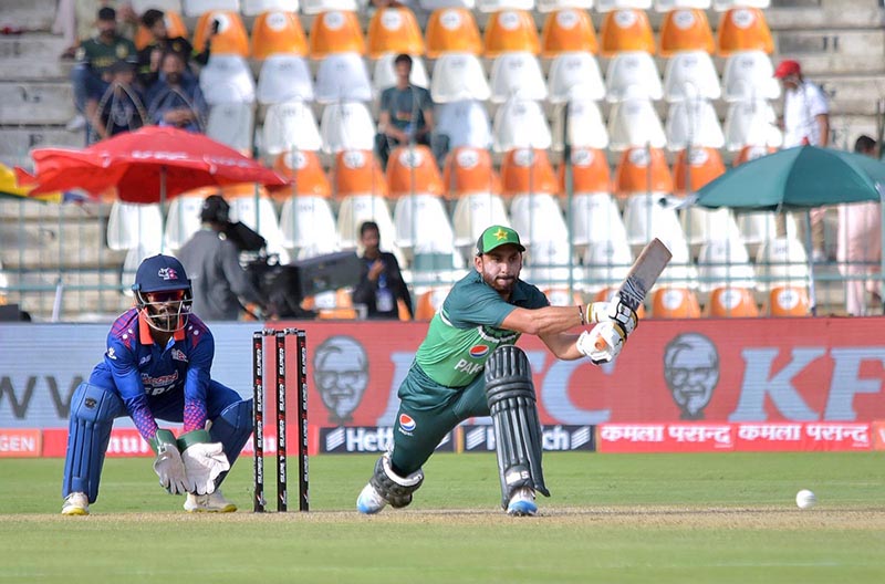 Pakistani player Babar Azam and Salman Ali Agha are running between the wicket during the First cricket match of Asia Cup 2023 between Pakistan and Nepal at Multan Cricket Stadium