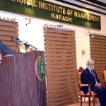 Governor Sindh, Muhammad Kamran Khan Tessori addressing as a Chief Guest of the Graduation Ceremony for the participants of 33rd Senior Management Course at National Institute of Management (NIM)