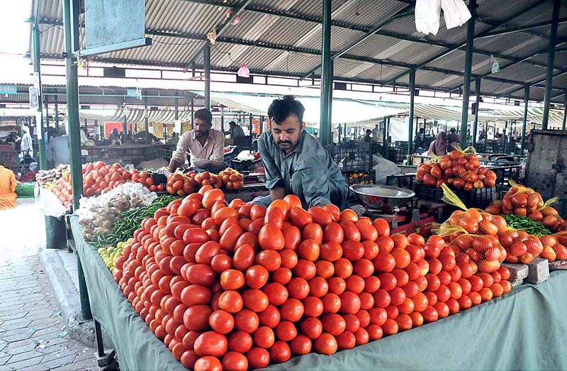 A vendor arranging and displaying Fruits to attract the customers at weekly bazaar, Peshawar Morr