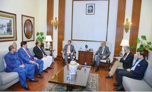 Caretaker Prime Minister Anwaar-ul-Haq Kakar addressing businessmen and owners of small and medium-sized industries