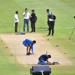 Pakistan Cricket team captain Babar Azam examines the pitch ahead of the first cricket match of Asia Cup 2023 at Multan Cricket Stadium