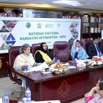 Federal Secretary for National Heritage and Culture Division Fareena Mazhar addressing a seminar on National Cultural Narrative of Pakistan-2023 at National Library