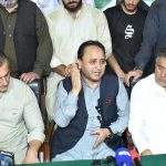 Ex-Chief Minister Gilgit-Baltistan, Hafiz Hafeez Ur Rehman addressing a press conference regarding the Chief Court verdict against Ex- Member GB Assembly Fatehullah Khan at PMLN Secretariat