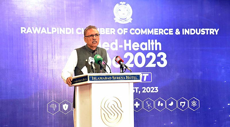 President Dr Arif Alvi addressing the inaugural session of MED-Health Expo and Summit 2023