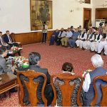 Caretaker Prime Minister Anwaar-ul-Haq Kakar addressing businessmen and owners of small and medium-sized industries