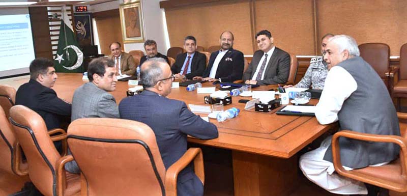 Caretaker Federal Minister for Communications, Railways and Maritime Affairs Shahid Ashraf Tarar meeting with the officers of Pakistan Karachi Port Trust (KPT)