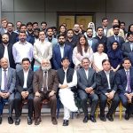 Federal Minister for IT &Telecom Syed Amin-ul-Haq in a group photo after the Graduation Ceremony of 8th & 9th COHORTS at National Incubation Center NED University