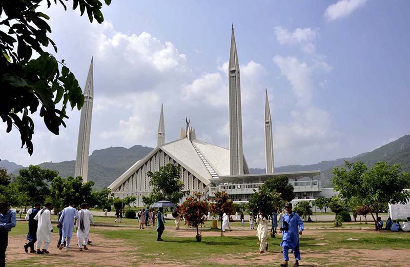 An attractive, eye catching view of thick hovering clouds over Faisal Mosque in Federal Capital