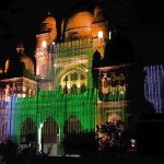 The lights are displayed on the Museum building in celebration of Independence Day