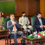 Caretaker Prime Minister Anwaar-ul-Haq Kakar addressing businessmen and owners of small and medium-sized industries