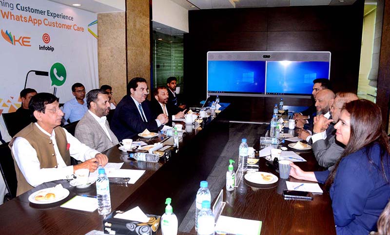 Federal Minister for Energy Khurram Dastagir, Federal Minister for Information Technology Syed Ameen-ul-Haque, MQM Pakistan senior leaders Farooq Sattar and Mustafa Kamal in a meeting with K-Electric Management at the KE head office