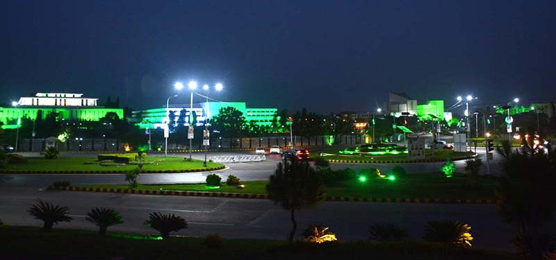 The Parliament House and Presidency building is decorated with the lights in celebration of Independence Day