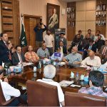 President and Chief Executive Officer (CEO) Faisal Bank Limited, Yusuf Hussain, Mufti Muhammad Najeeb Khan, President (SCCI) Abdul Ghafoor Malik are addressing to seminar on Islamic Banking