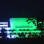 Parliament House building is decorated with the lights in celebration of Independence Day