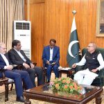 President Dr Arif Alvi meeting with the Iranian Minister for Cultural Heritage, Tourism, and Handicrafts, Seyed Ezzatollah Zarghami, who along with the members of his delegation called on him, at Aiwan-e-Sadr