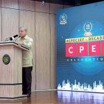 Prime Minister Muhammad Shehbaz Sharif addressing a ceremony organized to honour the contribution of Chinese companies operating in Pakistan under the CPEC
