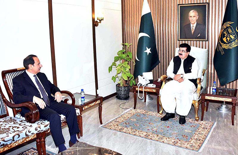 Caretaker Federal Minister for Health Dr. Nadeem Jan calling on Chairman Senate, Muhammad Sadiq Sanjrani at Parliament House.