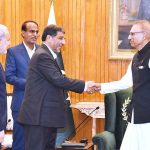 President Dr Arif Alvi welcomes the Iranian Minister for Cultural Heritage, Tourism, and Handicrafts, Syed Ezzatollah Zarghami, at Aiwan-e-Sadr